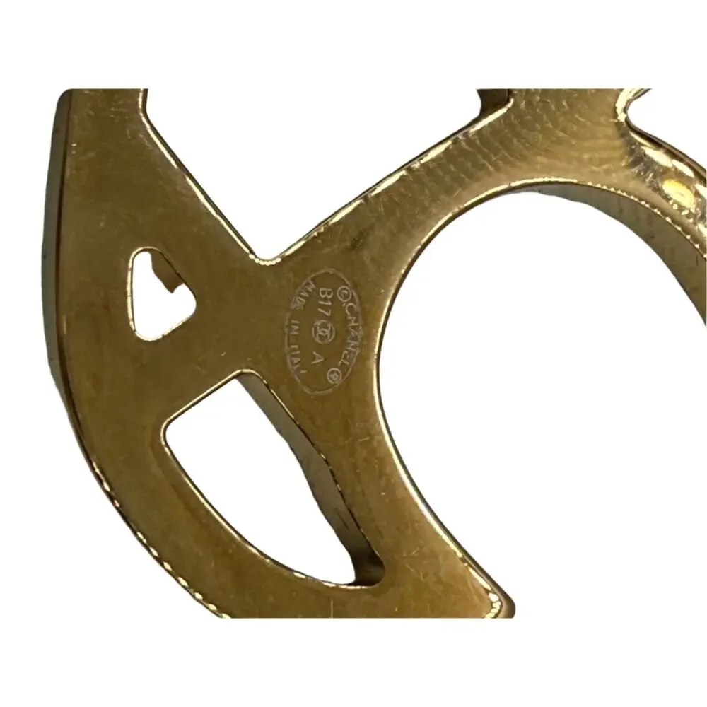 CHANEL 17A Mademoiselle Silhouette Large Strass Brooch in Light Gold Hardware